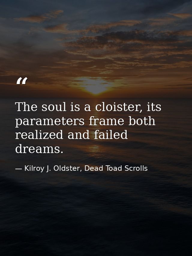 The soul is a cloister, its parameters frame both realized and failed dreams. — Kilroy J. Oldster, Dead Toad Scrolls