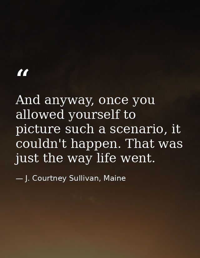 And anyway, once you allowed yourself to picture such a scenario, it couldn't happen. That was just the way life went. — J. Courtney Sullivan, Maine
