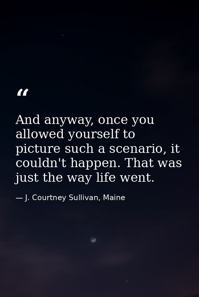 And anyway, once you allowed yourself to picture such a scenario, it couldn't happen. That was just the way life went. — J. Courtney Sullivan, Maine