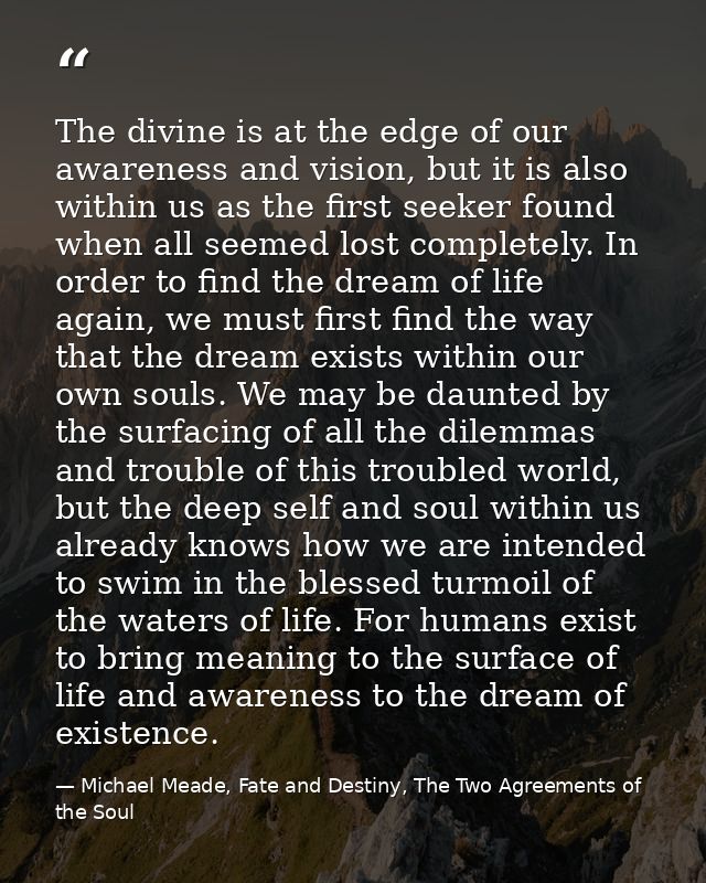 The divine is at the edge of our awareness and vision, but it is also within us as the first seeker found when all seeme — Michael Meade, Fate and Destiny, The Two Agreements of the Soul