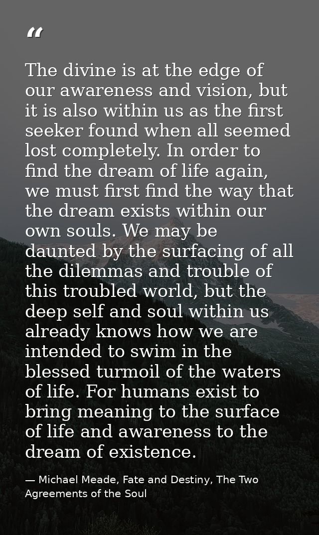 The divine is at the edge of our awareness and vision, but it is also within us as the first seeker found when all seeme — Michael Meade, Fate and Destiny, The Two Agreements of the Soul