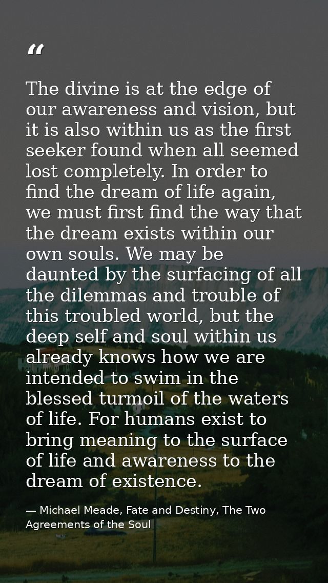 The divine is at the edge of our awareness and vision, but it is also within us as the first seeker found when all seeme — Michael Meade, Fate and Destiny, The Two Agreements of the Soul