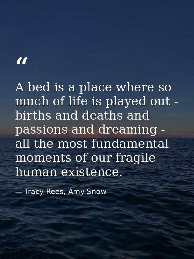 A bed is a place where so much of life is played out - births and deaths and passions and dreaming - all the most fundam — Tracy Rees, Amy Snow