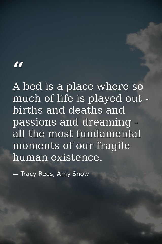 A bed is a place where so much of life is played out - births and deaths and passions and dreaming - all the most fundam — Tracy Rees, Amy Snow