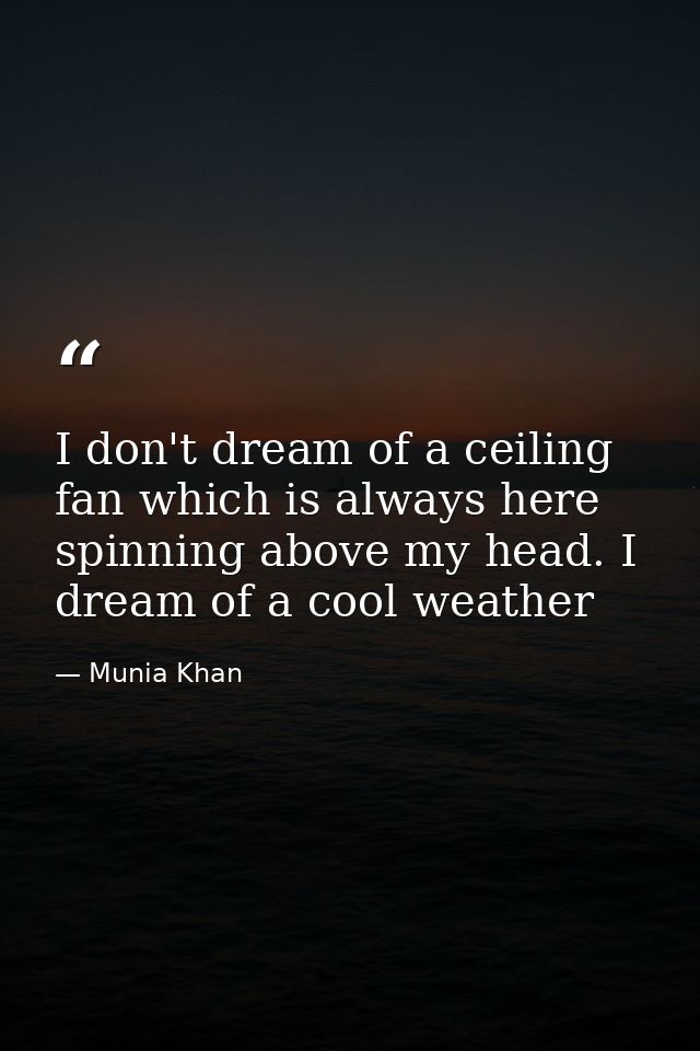 I don't dream of a ceiling fan which is always here spinning above my head. I dream of a cool weather — Munia Khan