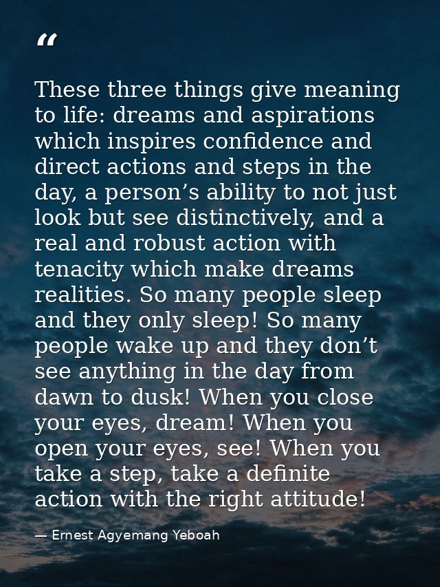 These three things give meaning to life: dreams and aspirations which inspires confidence and direct actions and steps i — Ernest Agyemang Yeboah