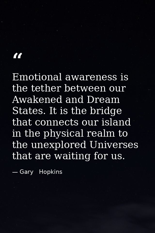 Emotional awareness is the tether between our Awakened and Dream States. It is the bridge that connects our island in th — Gary   Hopkins