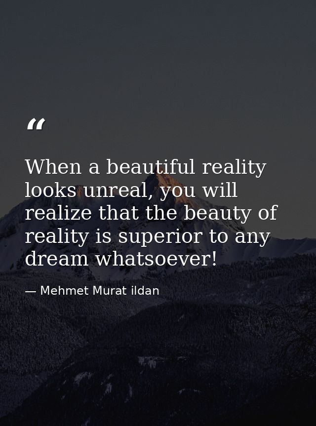 When a beautiful reality looks unreal, you will realize that the beauty of reality is superior to any dream whatsoever! — Mehmet Murat ildan