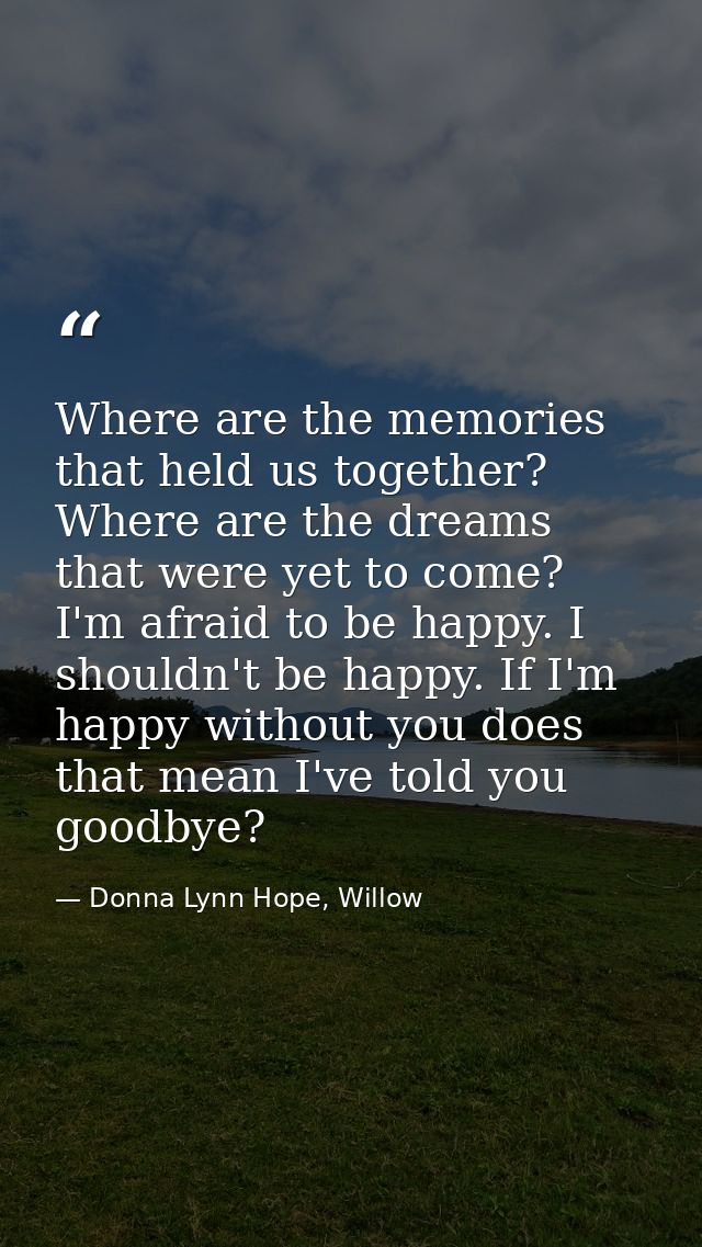 Where are the memories that held us together? Where are the dreams that were yet to come? I'm afraid to be happy. I shou — Donna Lynn Hope, Willow