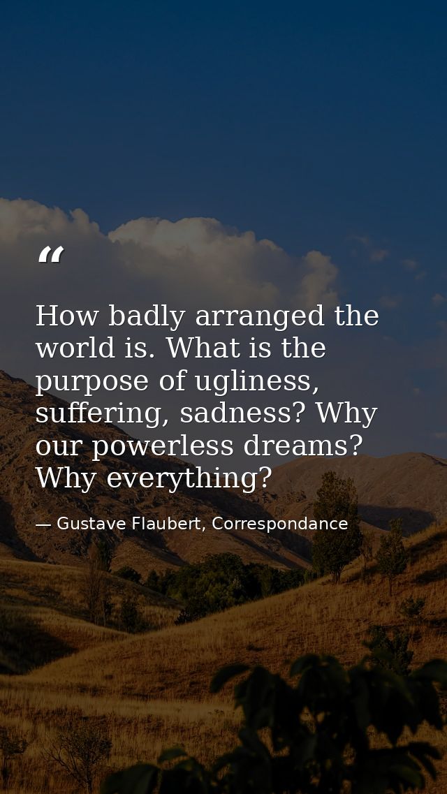 How badly arranged the world is. What is the purpose of ugliness, suffering, sadness? Why our powerless dreams? Why ever — Gustave Flaubert, Correspondance