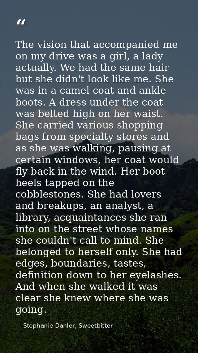 The vision that accompanied me on my drive was a girl, a lady actually. We had the same hair but she didn't look like me — Stephanie Danler, Sweetbitter