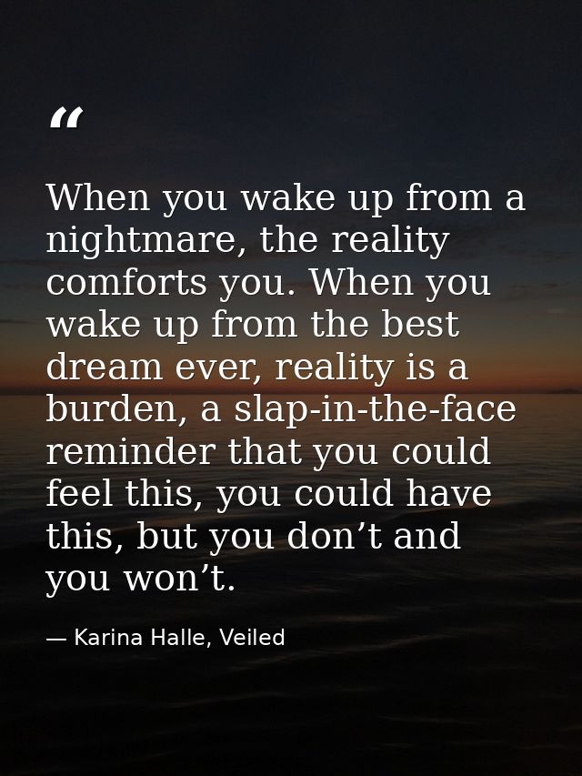 When you wake up from a nightmare, the reality comforts you. When you wake up from the best dream ever, reality is a bur — Karina Halle, Veiled