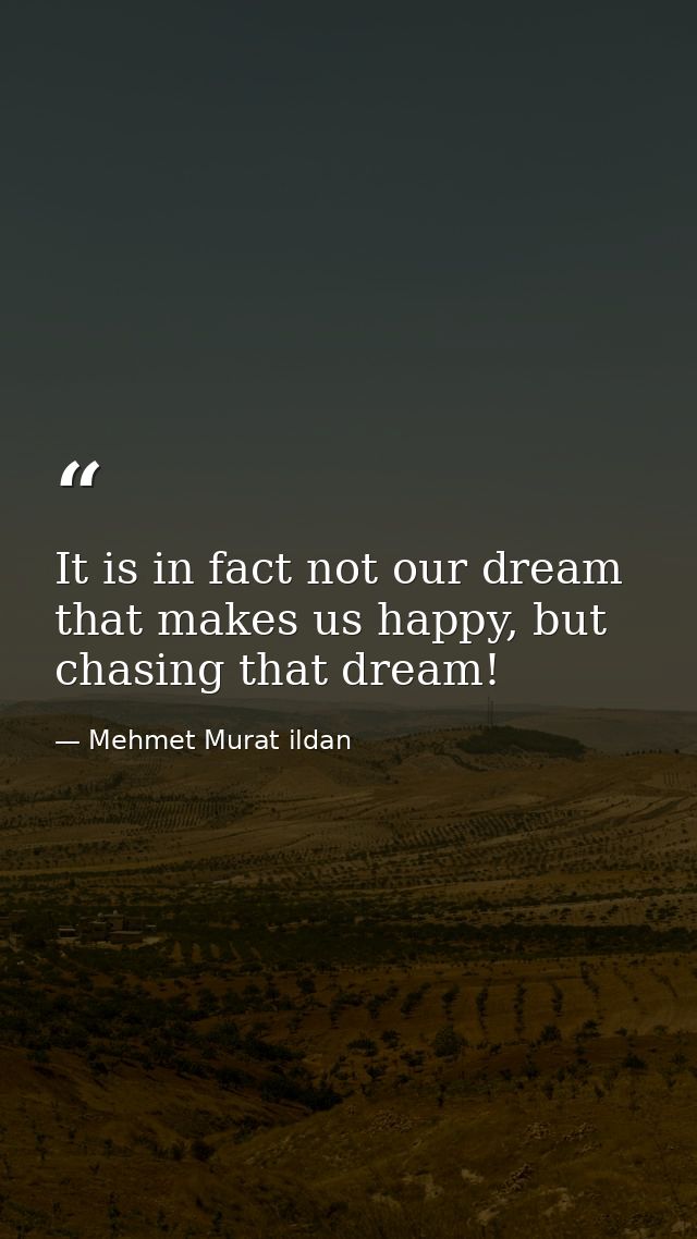 It is in fact not our dream that makes us happy, but chasing that dream! — Mehmet Murat ildan