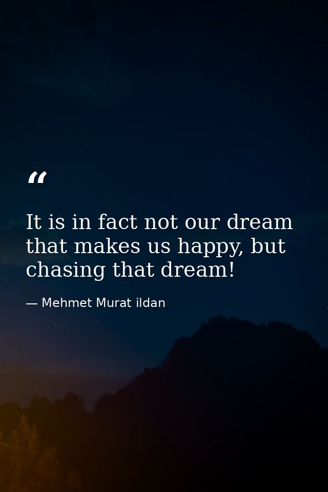 It is in fact not our dream that makes us happy, but chasing that dream! — Mehmet Murat ildan