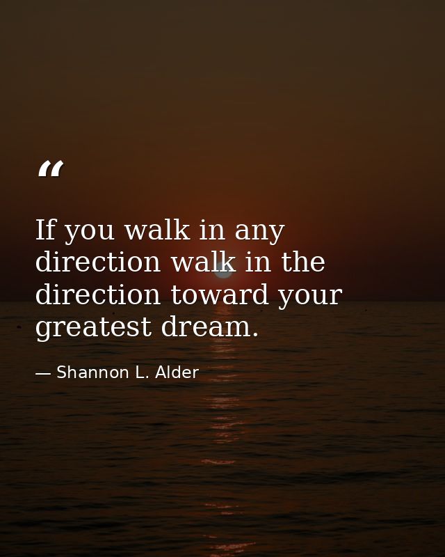 If you walk in any direction walk in the direction toward your greatest dream. — Shannon L. Alder