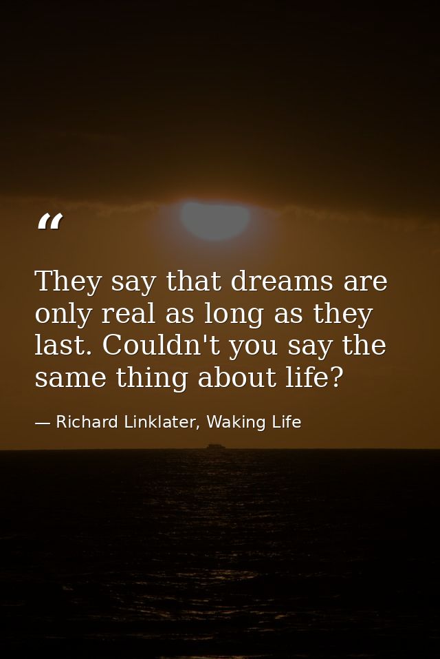 They say that dreams are only real as long as they last. Couldn't you say the same thing about life? — Richard Linklater, Waking Life