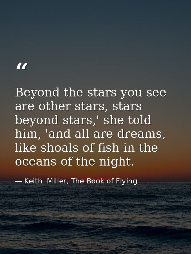 Beyond the stars you see are other stars, stars beyond stars,' she told him, 'and all are dreams, like shoals of fish in — Keith  Miller, The Book of Flying