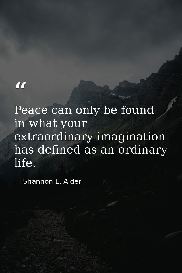Peace can only be found in what your extraordinary imagination has defined as an ordinary life. — Shannon L. Alder