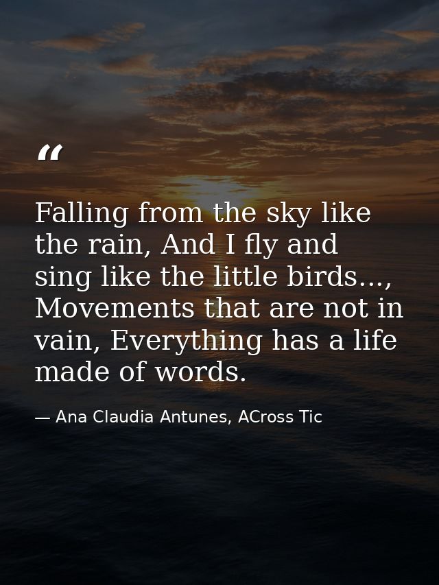 Falling from the sky like the rain, And I fly and sing like the little birds..., Movements that are not in vain, Everyth — Ana Claudia Antunes, ACross Tic