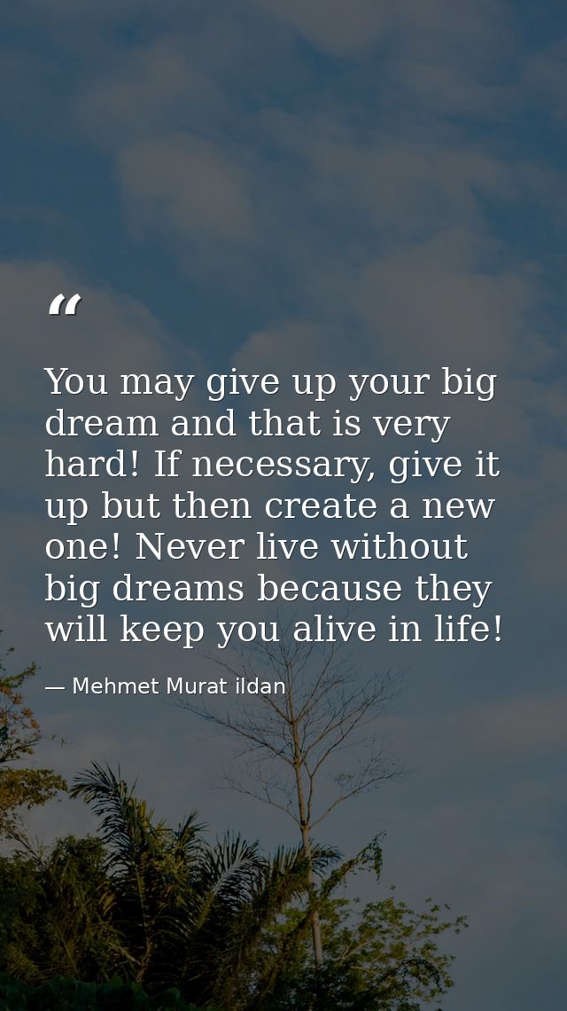You may give up your big dream and that is very hard! If necessary, give it up but then create a new one! Never live wit — Mehmet Murat ildan
