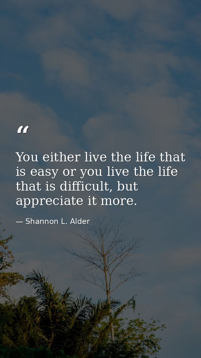 You either live the life that is easy or you live the life that is difficult, but appreciate it more. — Shannon L. Alder