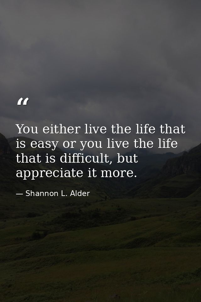 You either live the life that is easy or you live the life that is difficult, but appreciate it more. — Shannon L. Alder