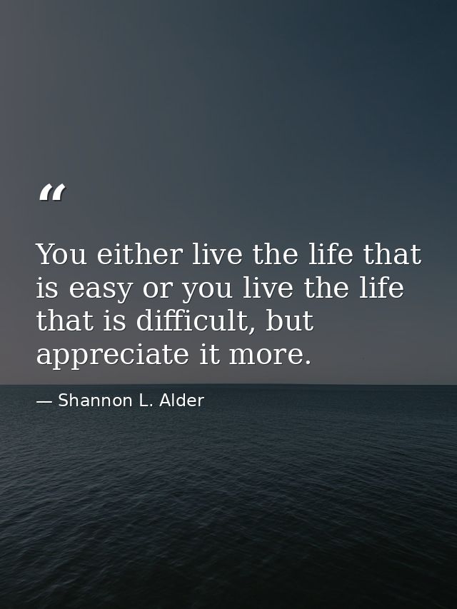 You either live the life that is easy or you live the life that is difficult, but appreciate it more. — Shannon L. Alder