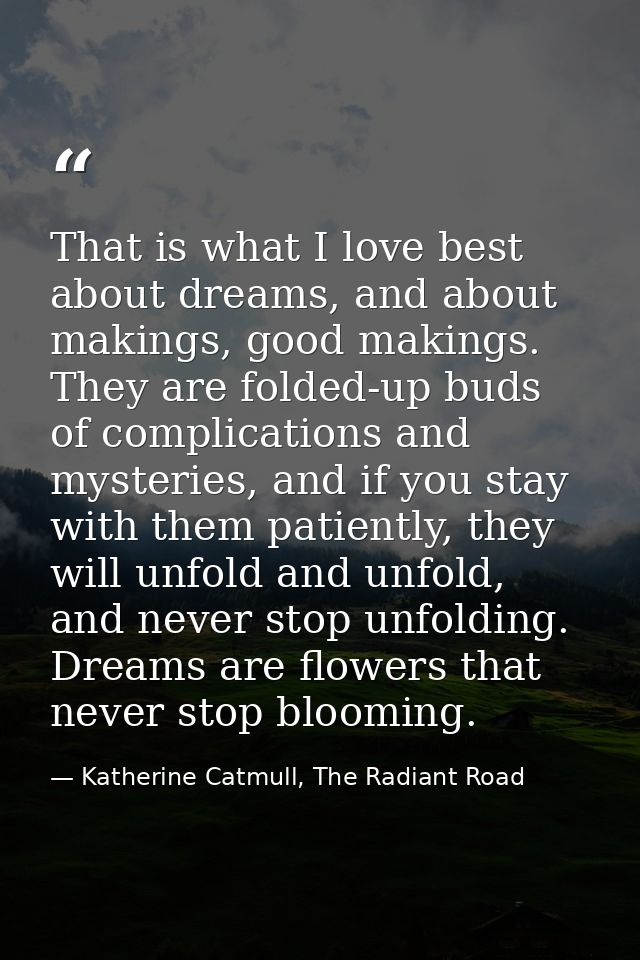 That is what I love best about dreams, and about makings, good makings. They are folded-up buds of complications and mys — Katherine Catmull, The Radiant Road
