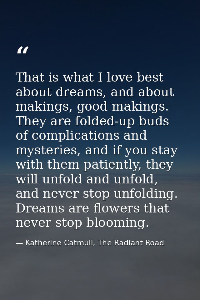 That is what I love best about dreams, and about makings, good makings. They are folded-up buds of complications and mys — Katherine Catmull, The Radiant Road