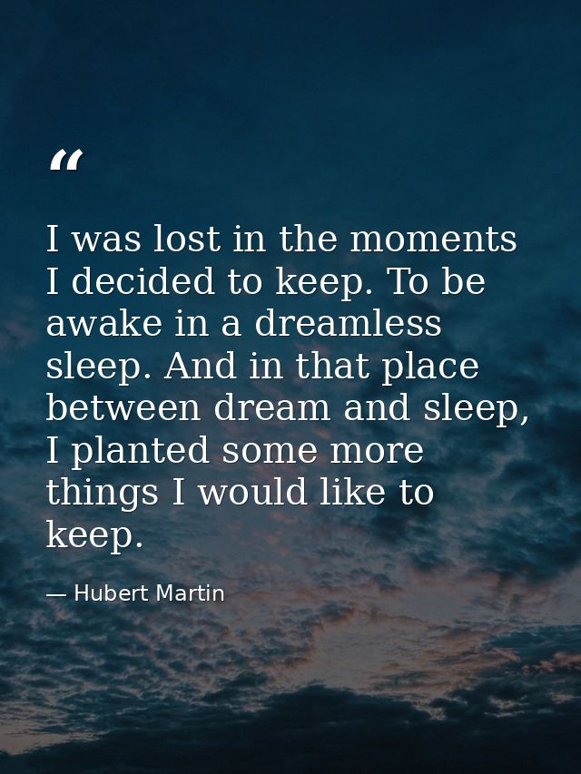 I was lost in the moments I decided to keep. To be awake in a dreamless sleep. And in that place between dream and sleep — Hubert Martin