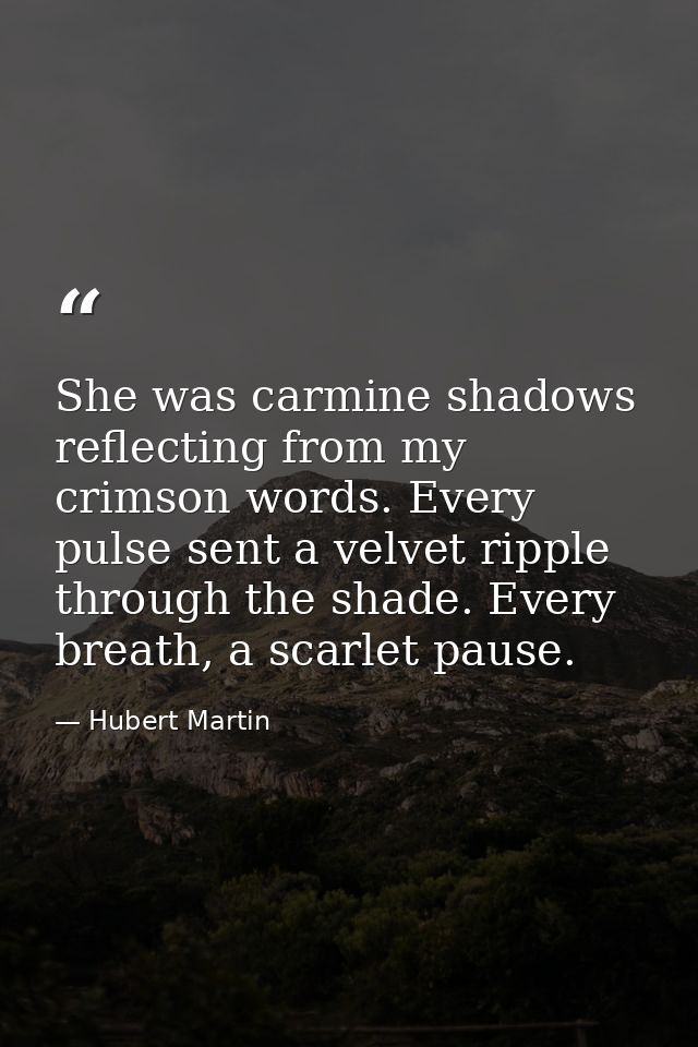 She was carmine shadows reflecting from my crimson words. Every pulse sent a velvet ripple through the shade. Every brea — Hubert Martin