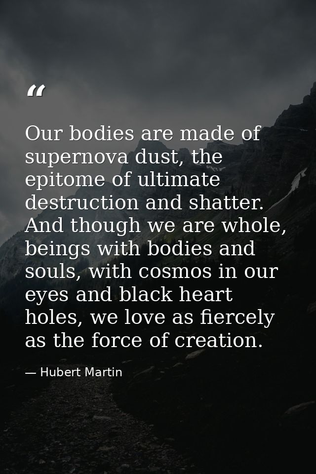 Our bodies are made of supernova dust, the epitome of ultimate destruction and shatter. And though we are whole, beings  — Hubert Martin