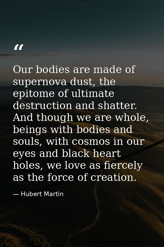 Our bodies are made of supernova dust, the epitome of ultimate destruction and shatter. And though we are whole, beings  — Hubert Martin