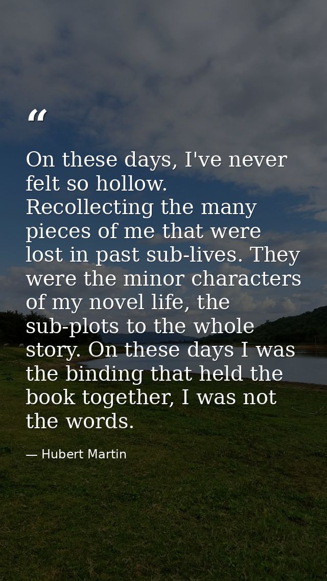 On these days, I've never felt so hollow. Recollecting the many pieces of me that were lost in past sub-lives. They were — Hubert Martin