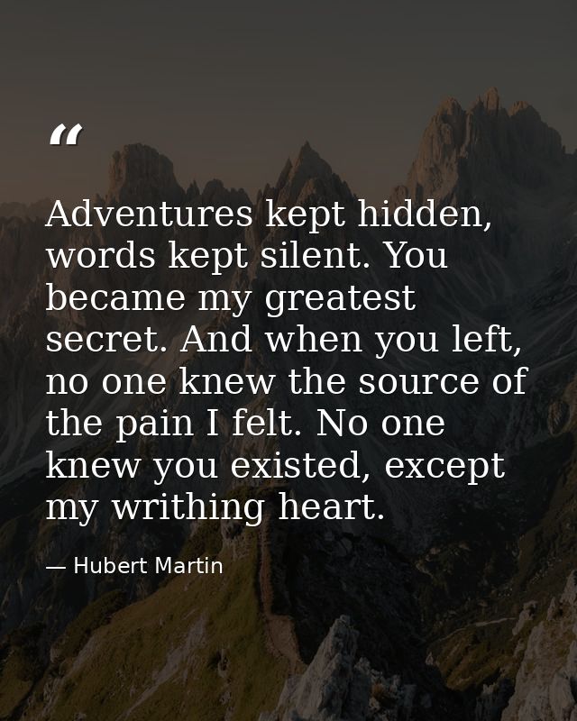 Adventures kept hidden, words kept silent. You became my greatest secret. And when you left, no one knew the source of t — Hubert Martin
