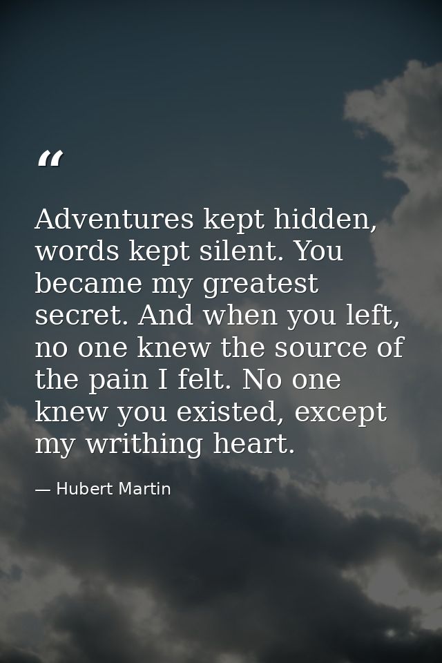 Adventures kept hidden, words kept silent. You became my greatest secret. And when you left, no one knew the source of t — Hubert Martin