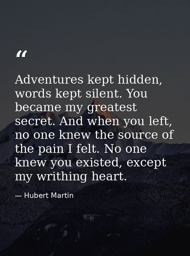 Adventures kept hidden, words kept silent. You became my greatest secret. And when you left, no one knew the source of t — Hubert Martin
