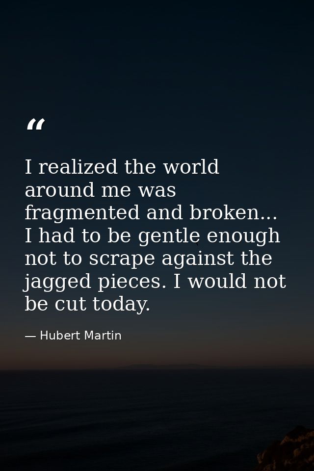 I realized the world around me was fragmented and broken... I had to be gentle enough not to scrape against the jagged p — Hubert Martin