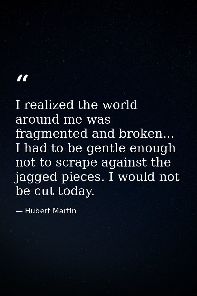 I realized the world around me was fragmented and broken... I had to be gentle enough not to scrape against the jagged p — Hubert Martin