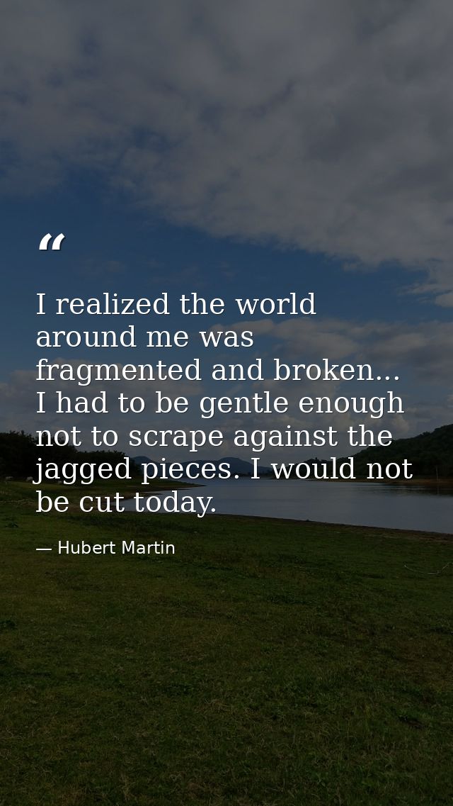 I realized the world around me was fragmented and broken... I had to be gentle enough not to scrape against the jagged p — Hubert Martin