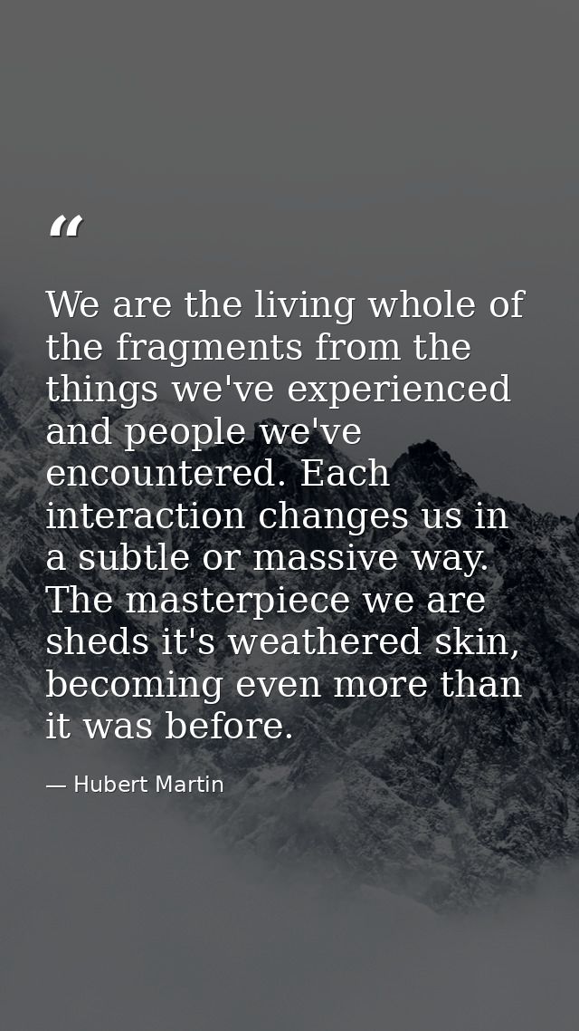 We are the living whole of the fragments from the things we've experienced and people we've encountered. Each interactio — Hubert Martin