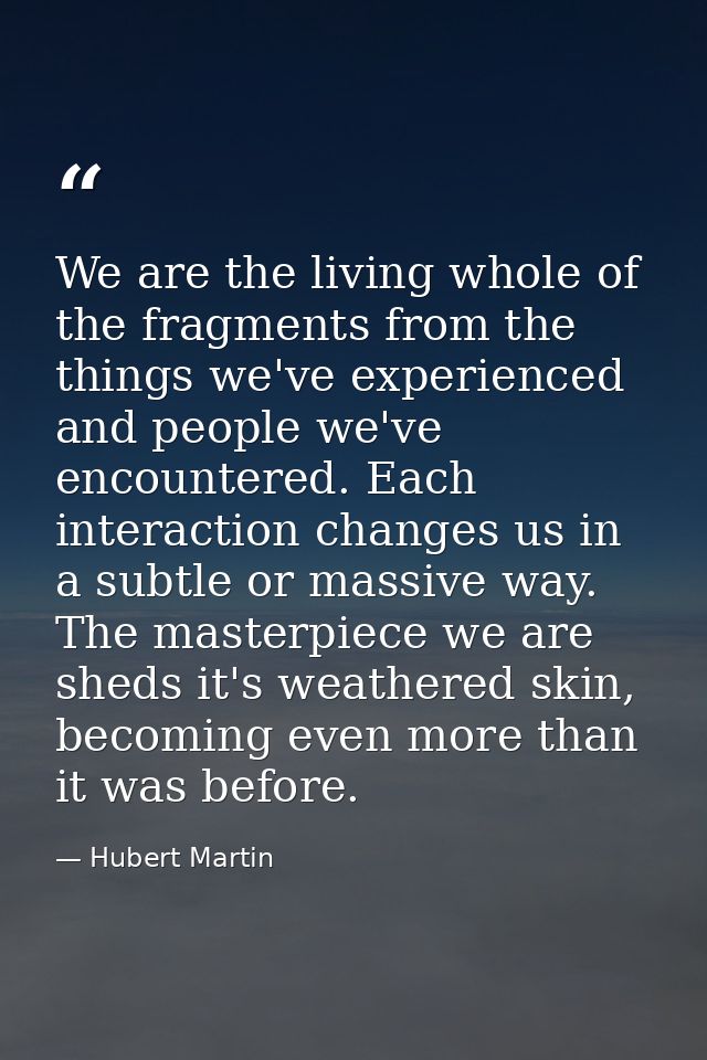 We are the living whole of the fragments from the things we've experienced and people we've encountered. Each interactio — Hubert Martin