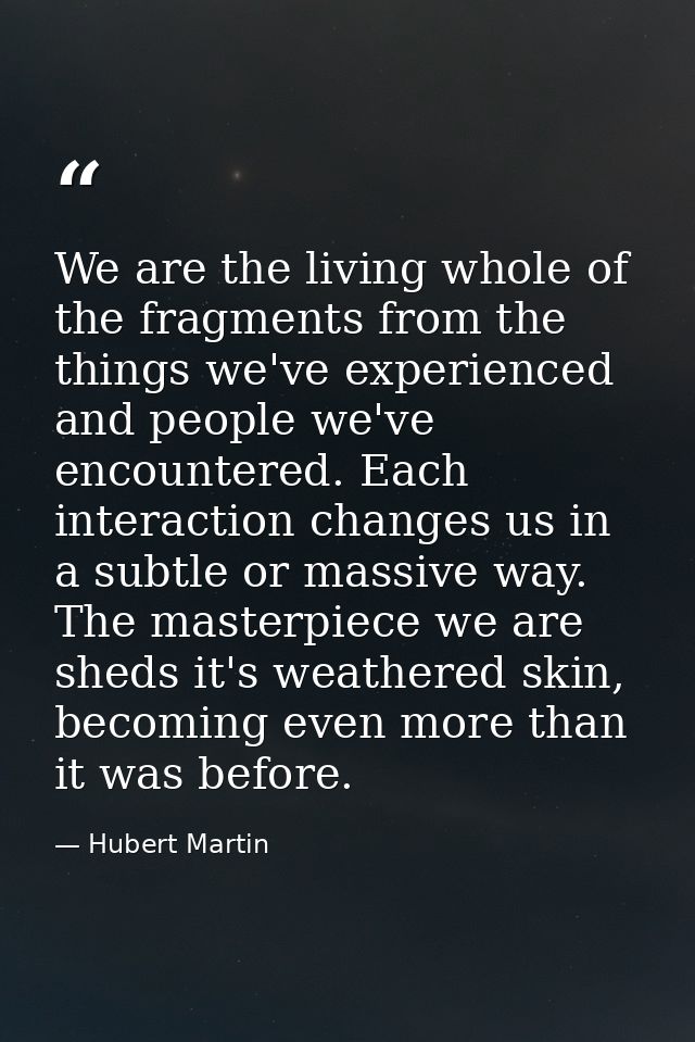 We are the living whole of the fragments from the things we've experienced and people we've encountered. Each interactio — Hubert Martin