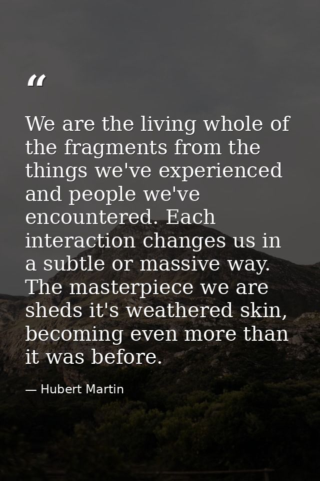 We are the living whole of the fragments from the things we've experienced and people we've encountered. Each interactio — Hubert Martin