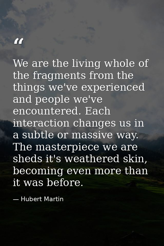 We are the living whole of the fragments from the things we've experienced and people we've encountered. Each interactio — Hubert Martin