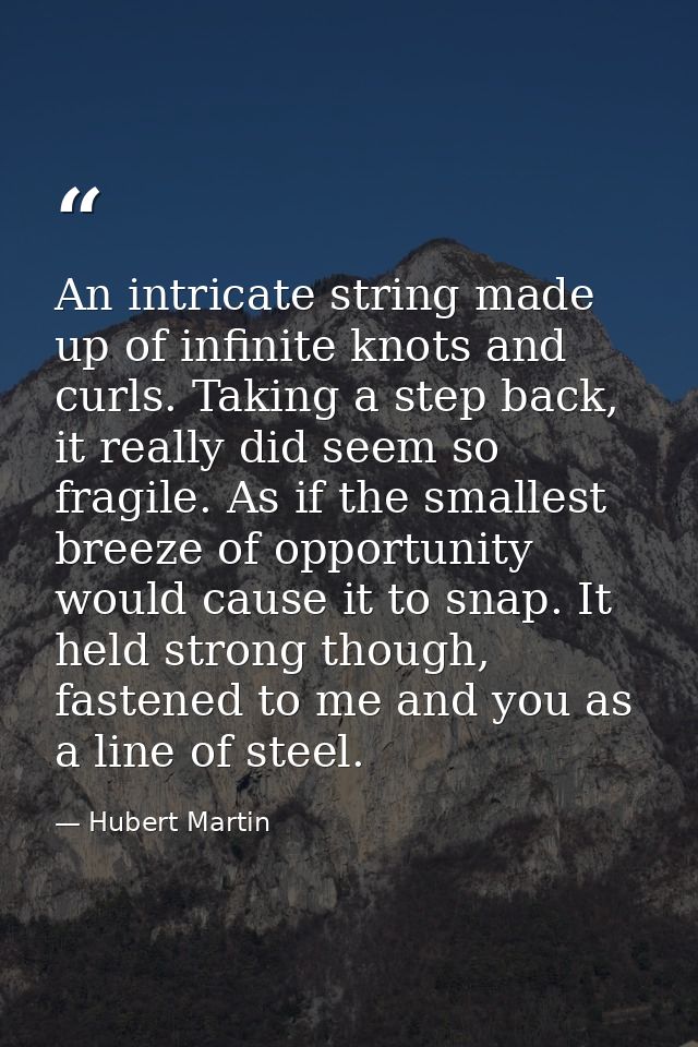 An intricate string made up of infinite knots and curls. Taking a step back, it really did seem so fragile. As if the sm — Hubert Martin