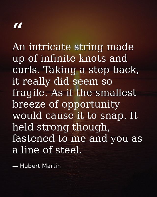 An intricate string made up of infinite knots and curls. Taking a step back, it really did seem so fragile. As if the sm — Hubert Martin