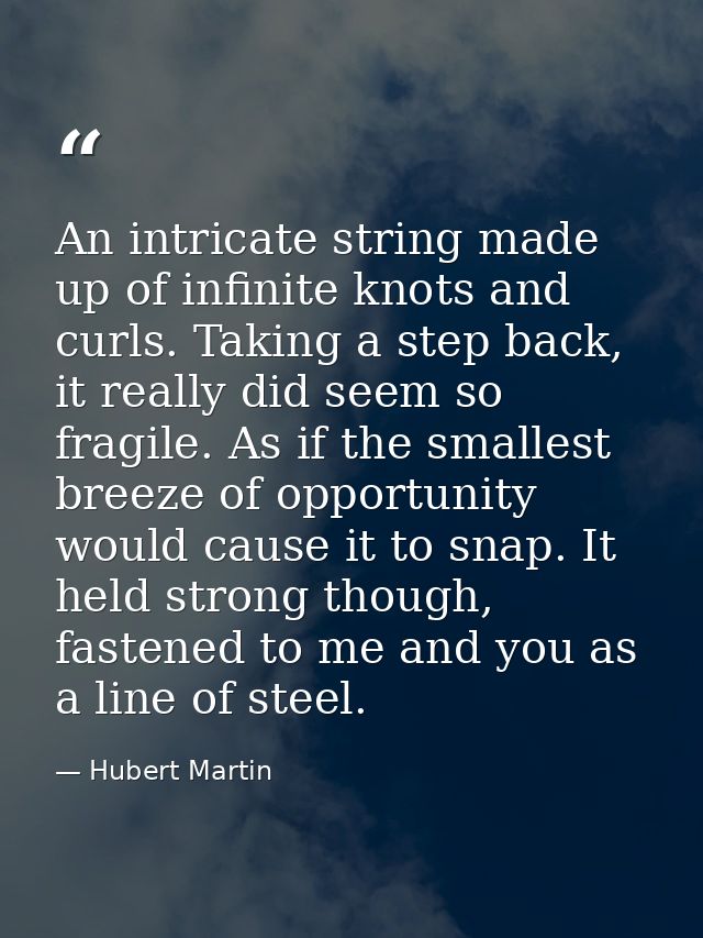 An intricate string made up of infinite knots and curls. Taking a step back, it really did seem so fragile. As if the sm — Hubert Martin