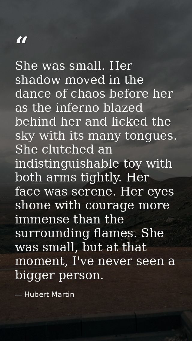 She was small. Her shadow moved in the dance of chaos before her as the inferno blazed behind her and licked the sky wit — Hubert Martin
