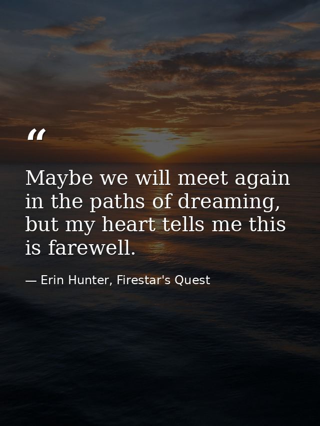 Maybe we will meet again in the paths of dreaming, but my heart tells me this is farewell. — Erin Hunter, Firestar's Quest